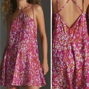 Anthropologie Slip Halter Strappy Pink Multi-Color Mini Dress Size Large NWT